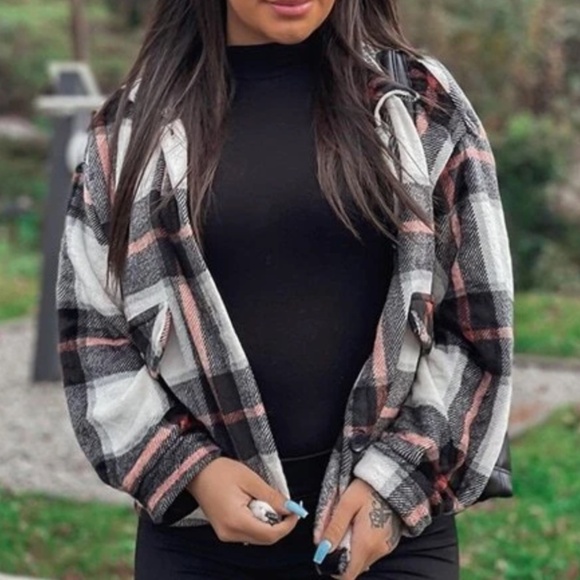 Cozy Plaid Boyfriend Jacket Oversized Shacket - Picture 3 of 11